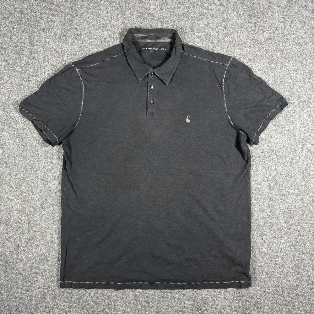 John Varvatos USA Peace Sign Polo Shirt Mens Large Black Contrast Stitch Cotton
